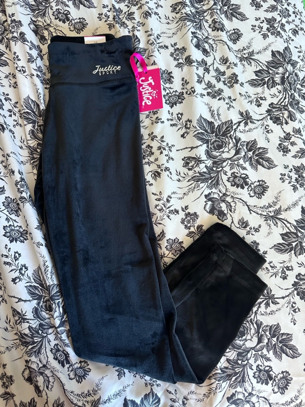 Justice Black Velour Jeggings with Logo